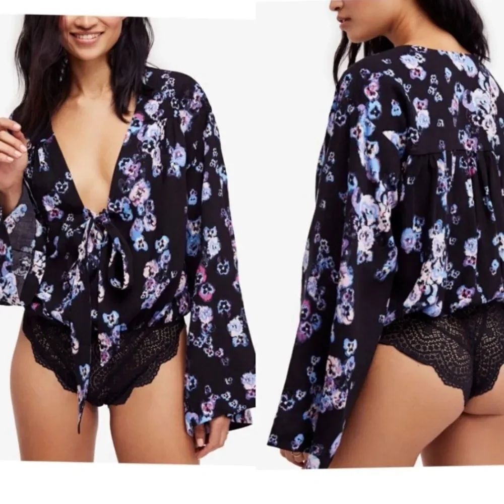 FREE PEOPLE | INTIMATELY Forties Feels Floral Tie Front Bodysuit Women’s Size XS